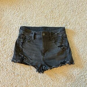 American Eagle Outfitters Black Distressed Women's Shorts - hi rise shortie